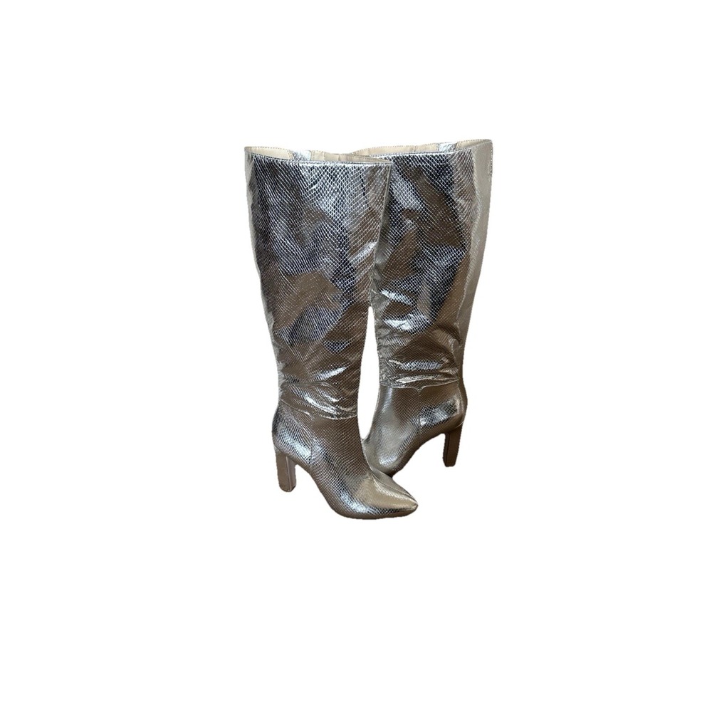 NWT Jessica Simpson Minerva Silver Snake Print Knee High Zip Bootie 7M